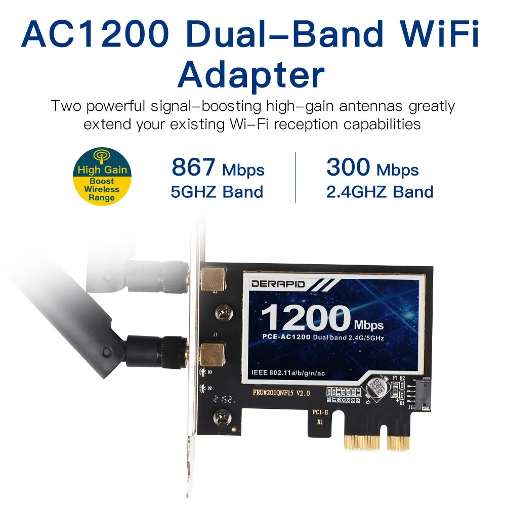 Adaptador WiFi AC1200 PCIe Dual Band – Intel Bluetooth - imagen 2