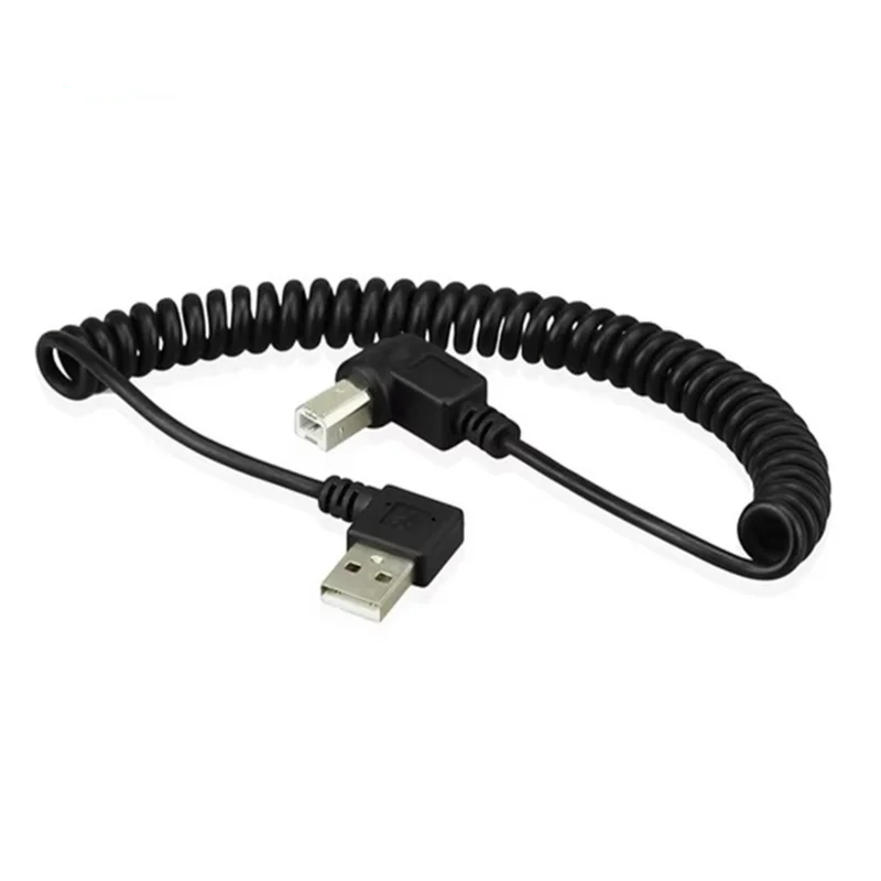 USB 2.0 macho derecho a USB tipo B Cable de carga retráctil de datos en ángulo izquierdo de 90 grados para impresora y escáner