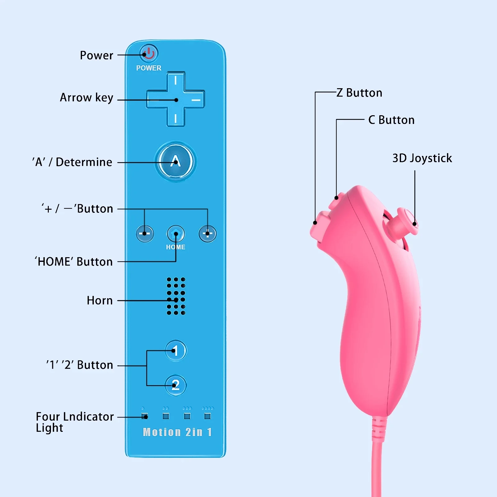 Para Nintendo Wii Joystick 2 en 1 mando inalámbrico remoto Gamepad Set opcional Motion Plus con funda de silicona Videojuego - imagen 5
