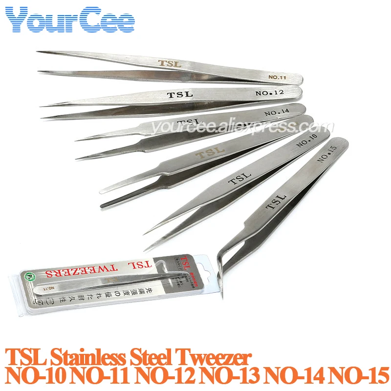 Pinzas de acero inoxidable TSL, pinzas de componente de punta de aguja para herramienta NO-10 NO-11 NO-12 NO-13 NO-14 NO-15 tipo