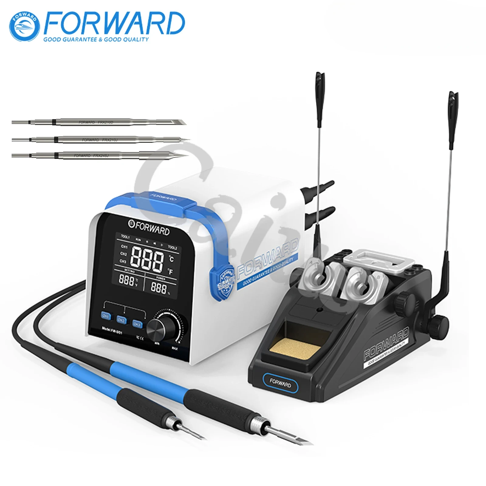 Estación de soldadura doble inteligente FW-SI01 delantera con mango de soldadura 245 210, kit de puntas de hierro para teléfonos, PCB, juego de herramientas de reparación BGA