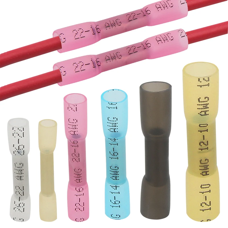 Conectores de Cable a tope termorretráctiles Terminales de engarzado de Cable de automóvil aislados a prueba de agua AWG 26-10 0,3-6,0 mm2