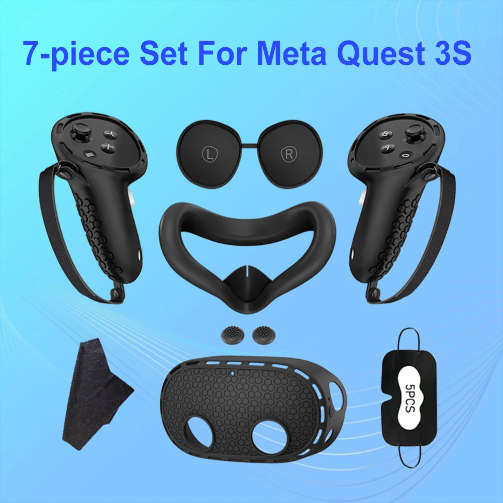 Juego de fundas de silicona, empuñaduras de controlador, carcasa VR, funda de silicona VR, cubierta facial, cubierta de lente para auriculares Meta Quest 3S VR - imagen 2