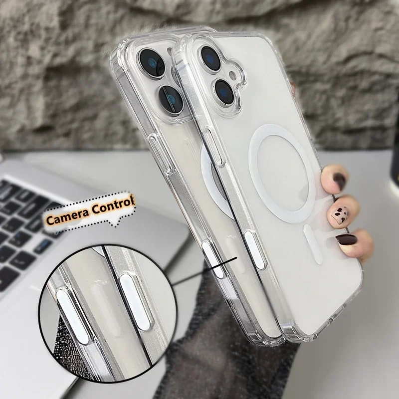 Funda magnética transparente con botón AI para Magsafe IPhone 16 Plus 16 Pro Max 16Pro i16, cubierta de Control táctil para cámara de carga inalámbrica