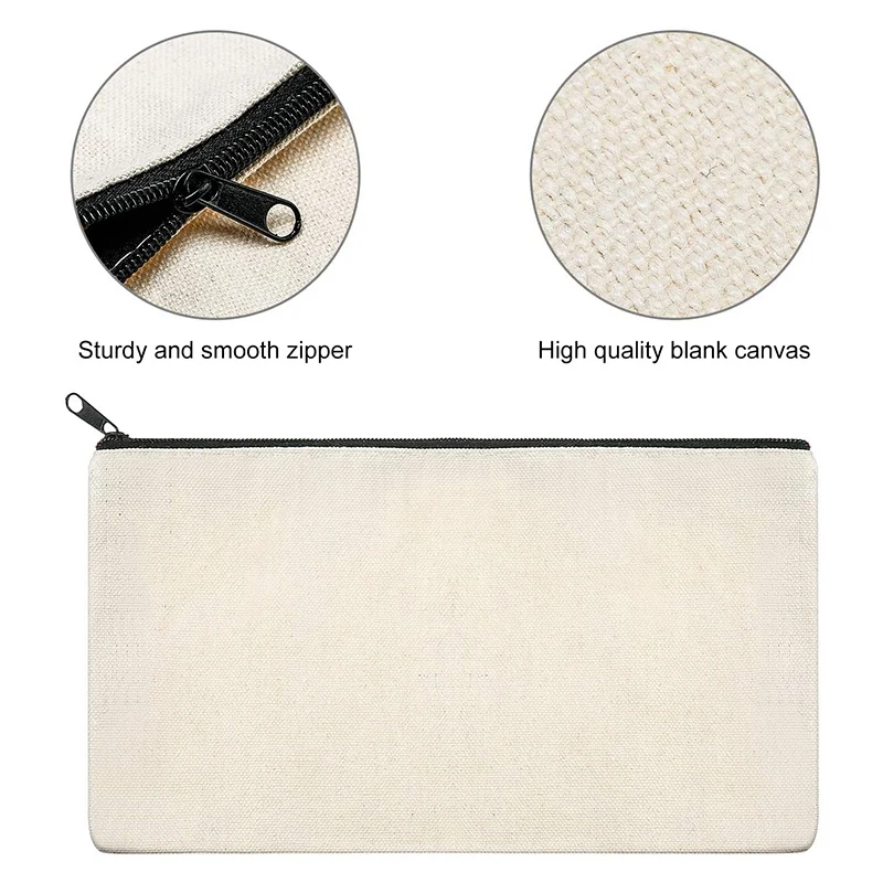 Bolsas de lona con cremallera para maquillaje, estuche en blanco para lápices, manualidades, bolsa para viaje, Escuela de manualidades, 30 piezas - imagen 5