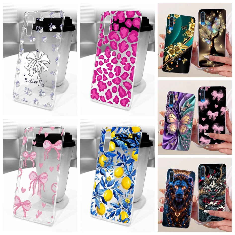 Para Samsung Galaxy A50 funda SM-A505F funda de silicona transparente elegante flor Bowknot carcasa suave para Samsung A30s A50s A70 Capa