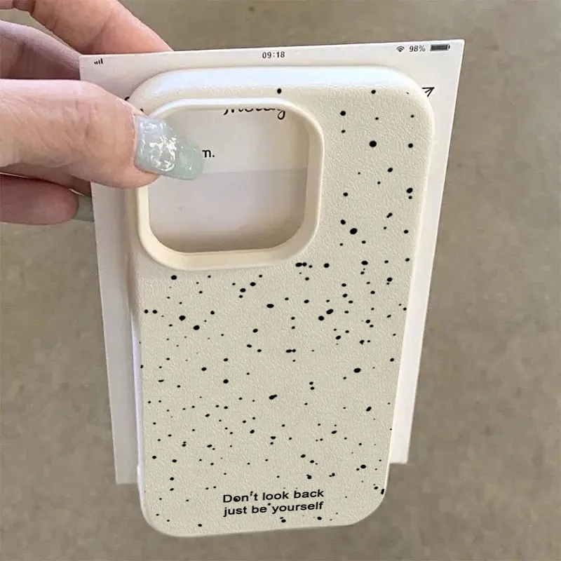 Funda de teléfono con textura de lichi y patrón de lunares negros bonitos para iPhone 17 Pro Max 11 12 13 14 15 16 Plus 17 Air X XS XR, funda suave - imagen 3