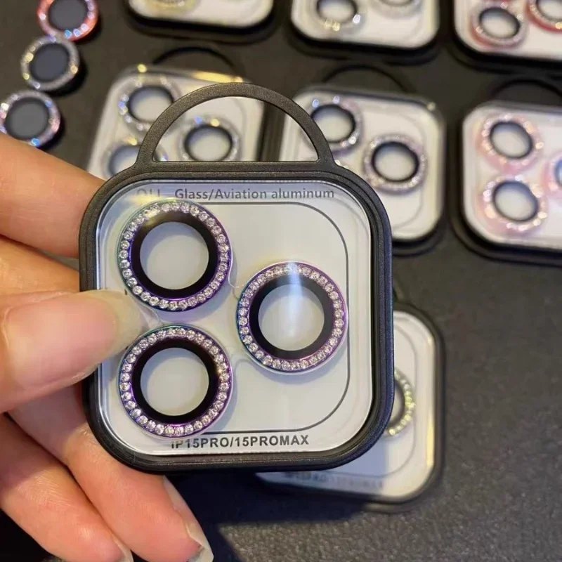 Protector de lente de diamante trasero para Iphone, película de cubierta de anillo de vidrio templado para cámara, Iphone 14, 15 Pro Max, 9D, 16, 12, 13 Pro Max, 2-3 piezas - imagen 4