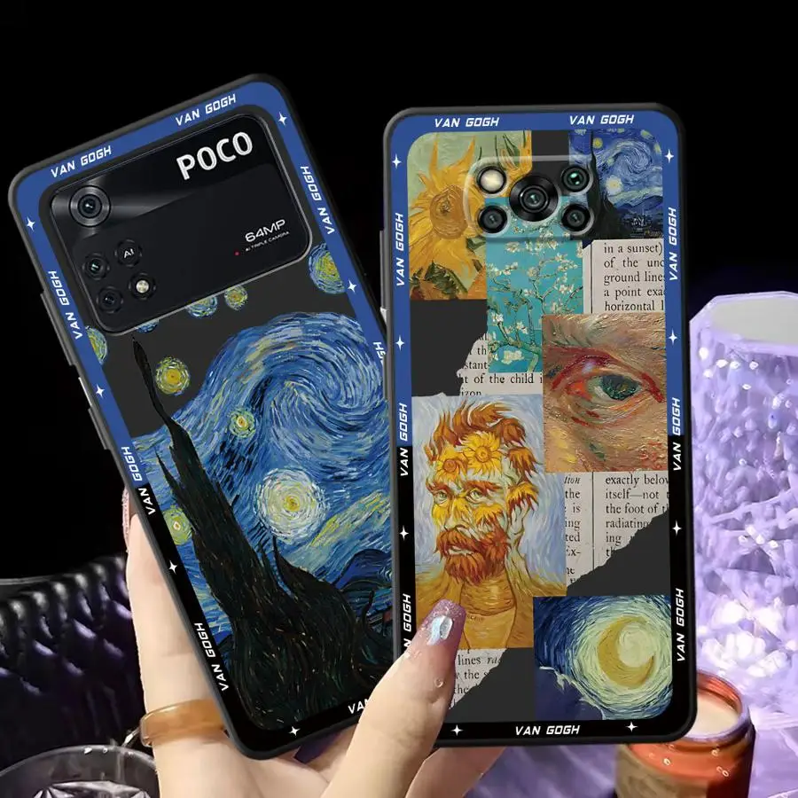 Funda para Xiaomi Poco X3 X4 X5 X7 Pro M5 M3 M4 M7 Pro C50 C75 C71 F1 C40 F3 C61 funda de teléfono suave negra Retro aceite de Van Gogh