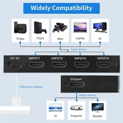 Conmutador HDMI 2.1 4x1 y 2x1 con control IR para PS5 PS4 Proyector