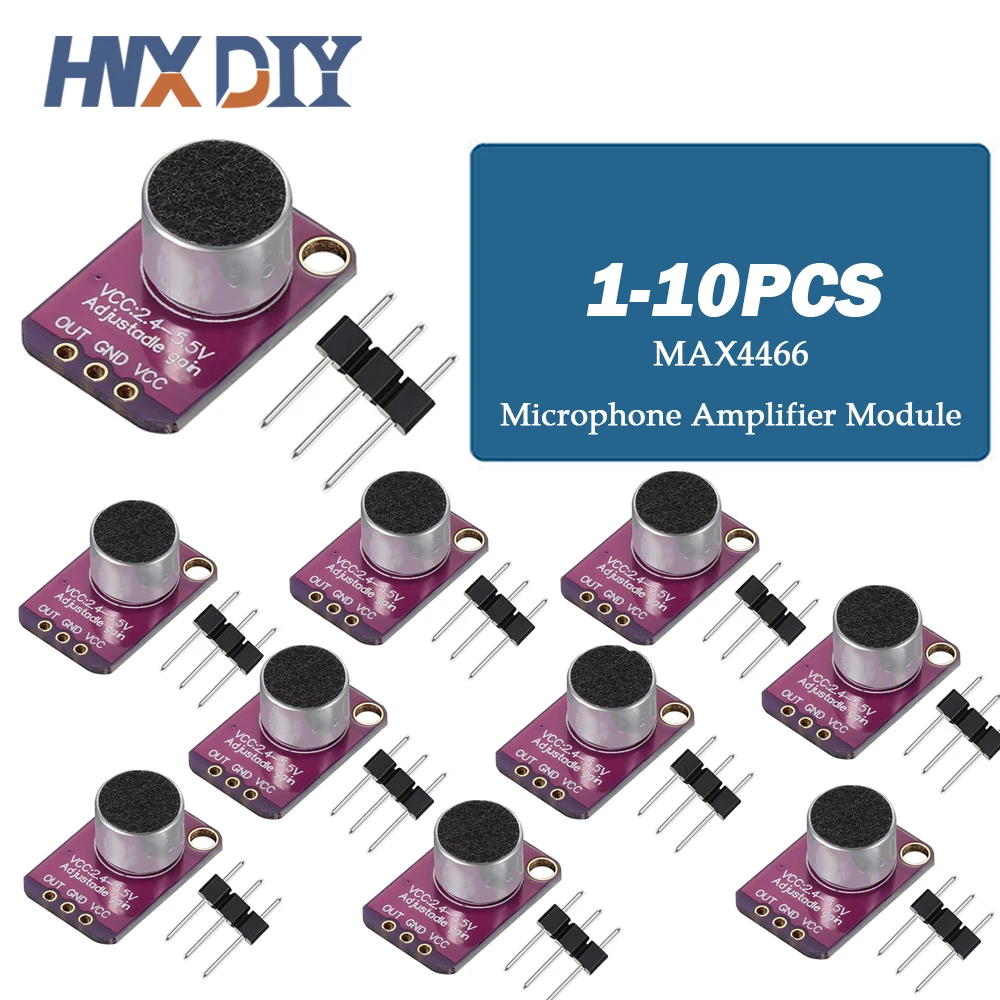 Módulo amplificador de micrófono electret MAX4466, placa de ruptura azul de ganancia ajustable, 1-10 Uds.