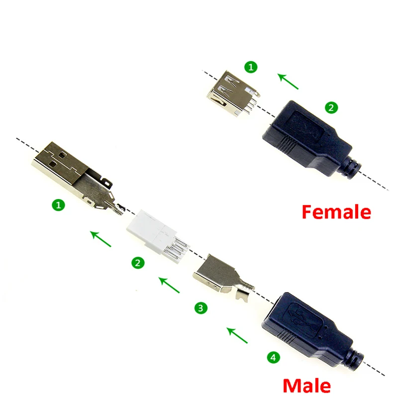 10/30/50 Uds conector USB tipo A macho hembra enchufe de 4 pines con cubierta de plástico negro USB 2,0 tipo A Kits de soldadura DIY - imagen 2