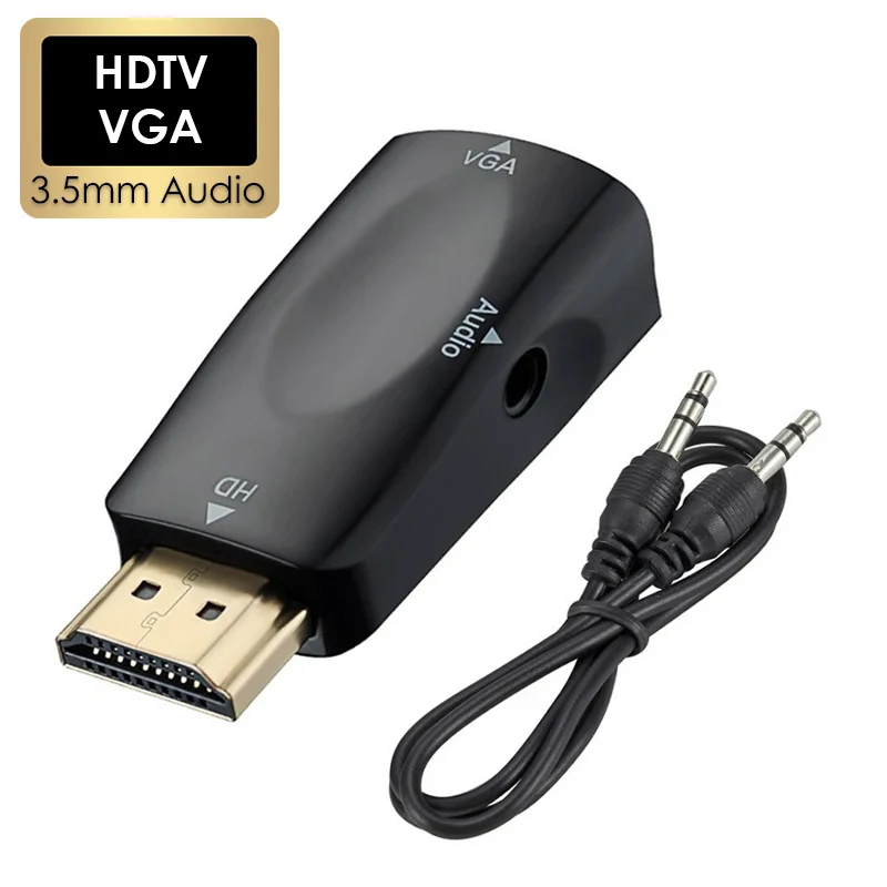 Adaptador HD macho a VGA hembra compatible con HDMI, convertidor de Cable de Audio 1080P 720P para PC, portátil, TV Box, proyector de pantalla de ordenador