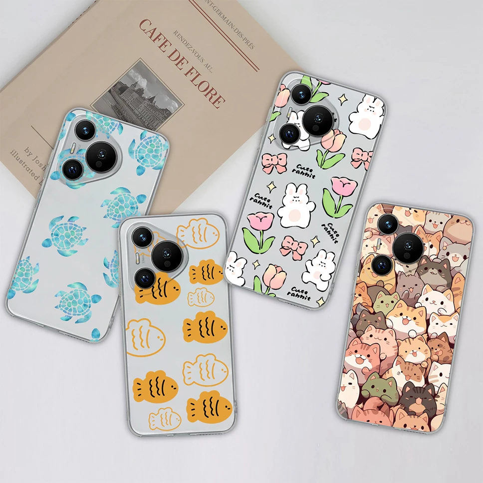Funda de teléfono para Huawei Pura 70 Pro 70, Ultra bonita, flores, corazón de amor, transparente, suave, TPU, silicona, a prueba de golpes, Fundas traseras - imagen 3