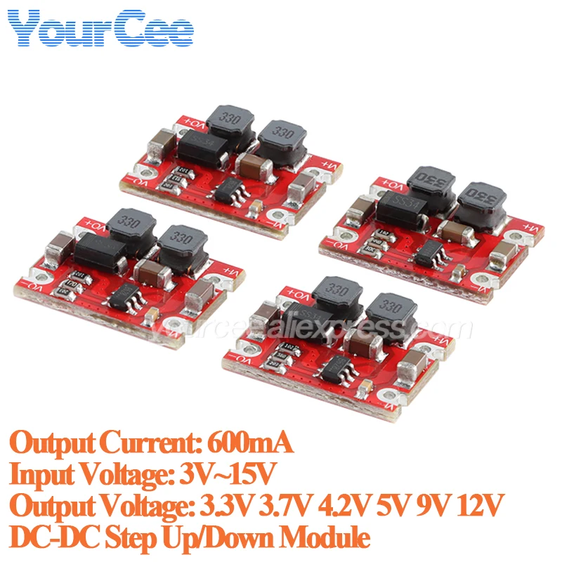 5 uds/1 unidad DC-DC módulo de fuente de alimentación Buck Boost automático 3V-15V a 3,3 V 4,2 V 5V 9V 12V salida 600mA placa PCB de aumento/abajo