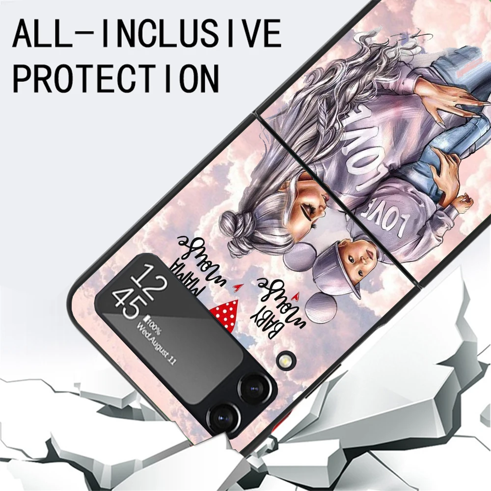 Fashion Girl Super Baby Mom Fundas de teléfono negras para Samsung Z Flip 7 6 5 4 3 Galaxy de lujo ZFlip7 ZFlip6 Flip5 Flip4 Flip3 Shell C - imagen 3