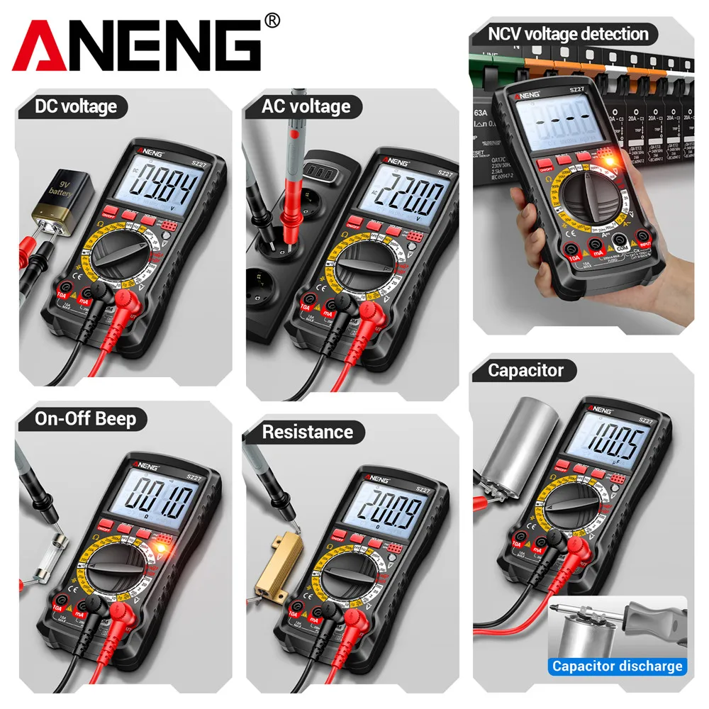 ANENG-multímetro Digital SZ27, 1999 recuentos, alta precisión, voltaje CA/CC, corriente Ohm Hz, diodo NCV, multímetro de resistencia de capacitancia - imagen 5