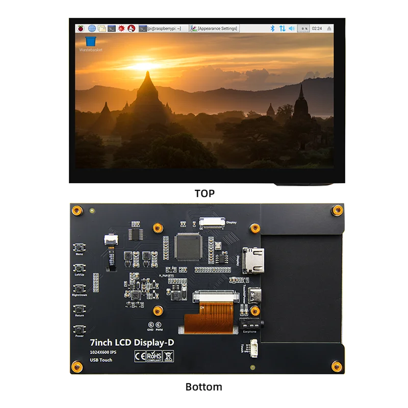 Pantalla Táctil IPS de 7 Pulgadas para Raspberry Pi 5, Módulo LCD de 1024x600 Compatible con HDMI, Mini Monitor Portátil para RPI 3B+ 4B PS4 - imagen 2