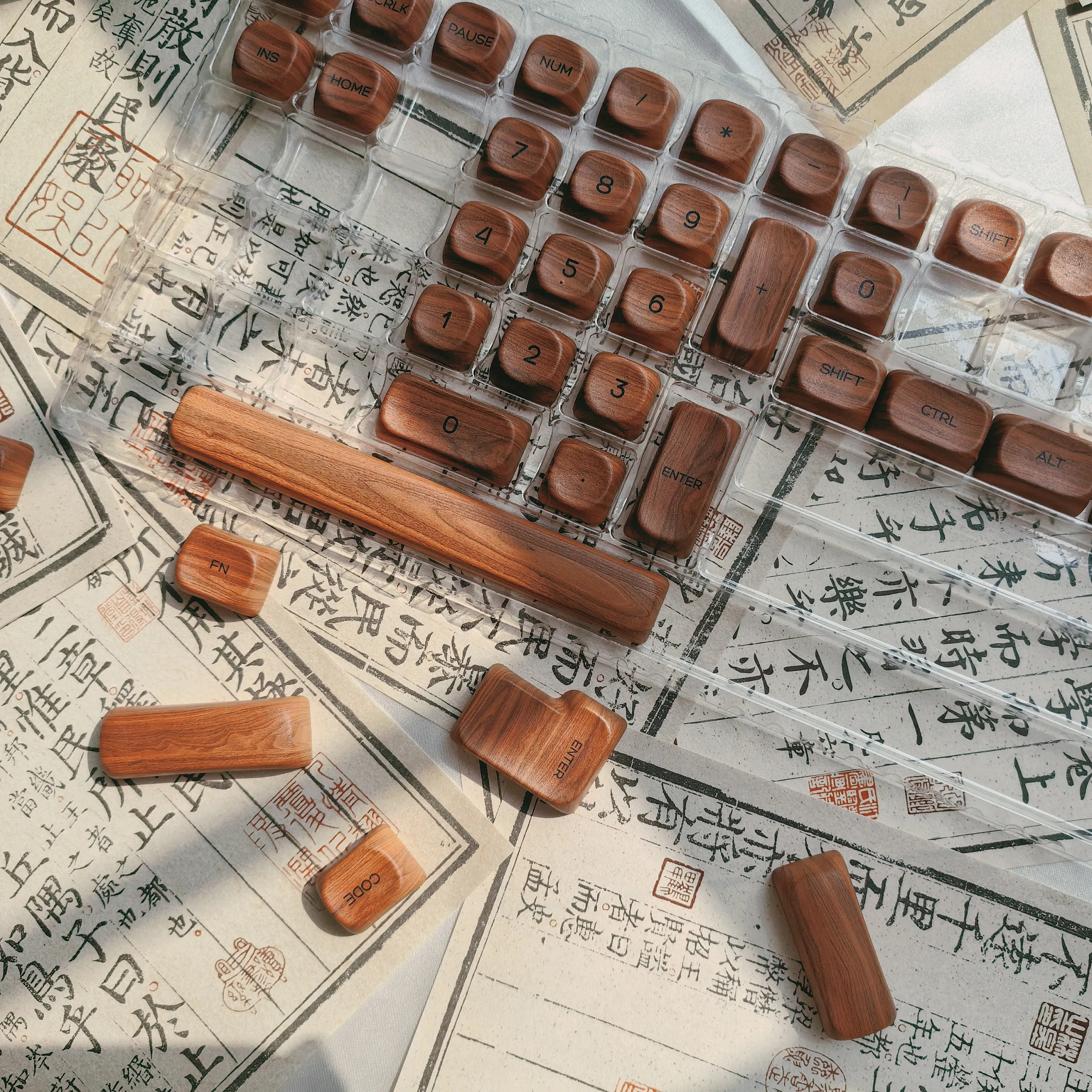 Teclas PBT de sublimación de tinte de cinco lados de madera de nogal de 130 teclas, teclas Retro de perfil MOA personalizadas para interruptores MX, teclado mecánico - imagen 5