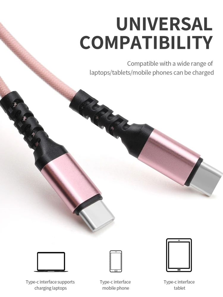 Cable trenzado USB C a USB C de 6,6 pies PD 60W Cable de carga rápida para XIAOMI ONEPLUS OPPO y más - imagen 2