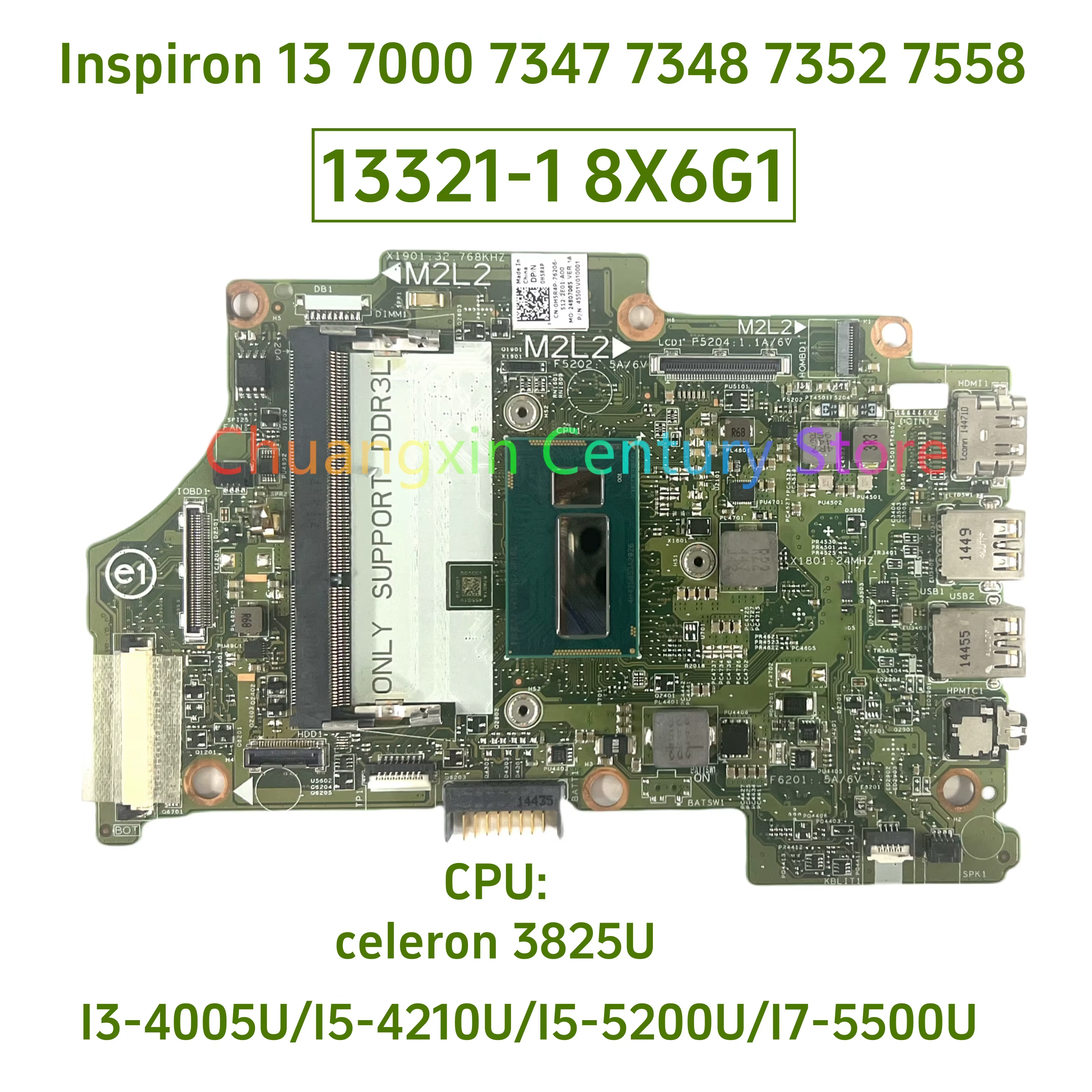 Adecuado para Dell Inspiron 13-7000 7347 7348 7352 7558 con I3 I5-5200U I7-5500U CPU DDR3L 13321-1 PWR: 8X6G1 placa base para ordenador portátil