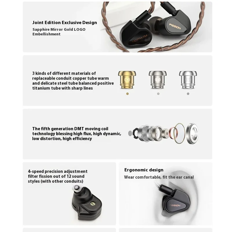 FISSION-auriculares intrauditivos HIFI con cable, resistente al agua, filtro ajustable de 4 velocidades y Cable intercambiable con aplicación, regalo - imagen 2