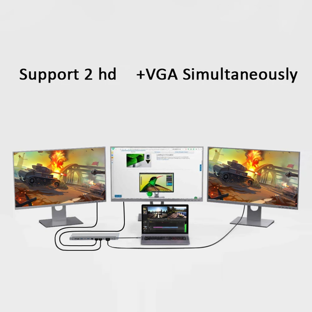 Adaptador tipo C 12 en 1, HUB USB 3,1 a HDMI Dual, compatible con estación de acoplamiento 4K - imagen 3