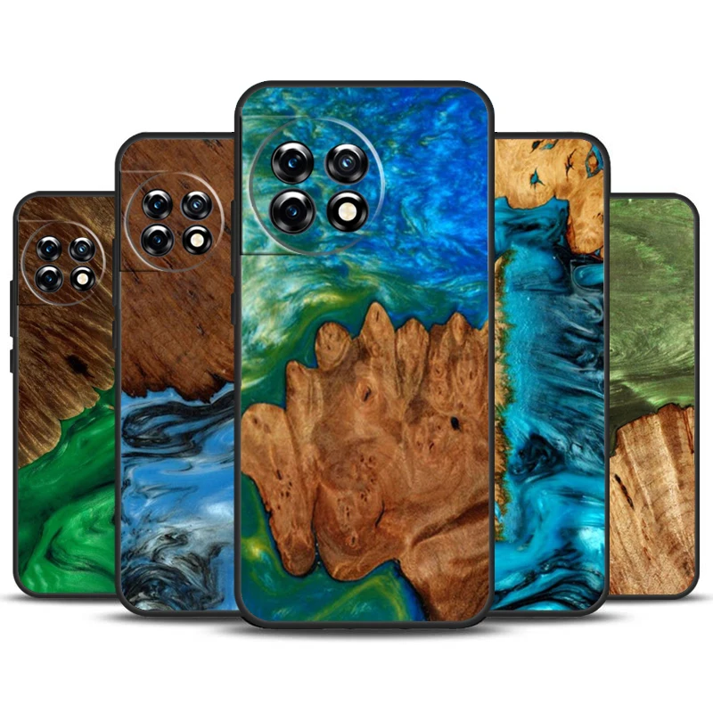 Funda de resina de madera híbrida para OnePlus 12R 10T 10R 9RT 9 10 Pro OnePlus 12 11 Nord 3 2T CE 2 Lite N20 N10