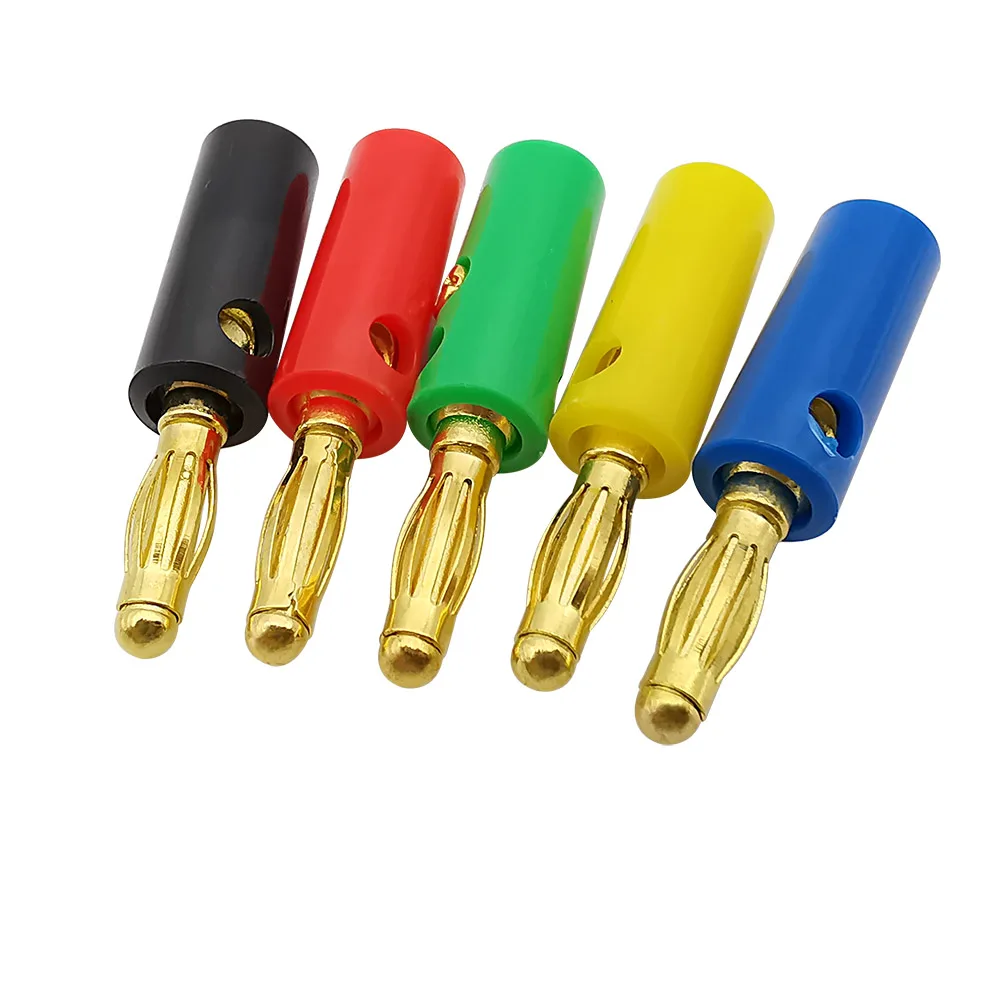 Conector Banana de 4mm chapado en oro, tornillo sin soldadura, Cable de alambre para altavoz de Audio, conectores macho de 4mm, 5 colores, 10 unidades por lote