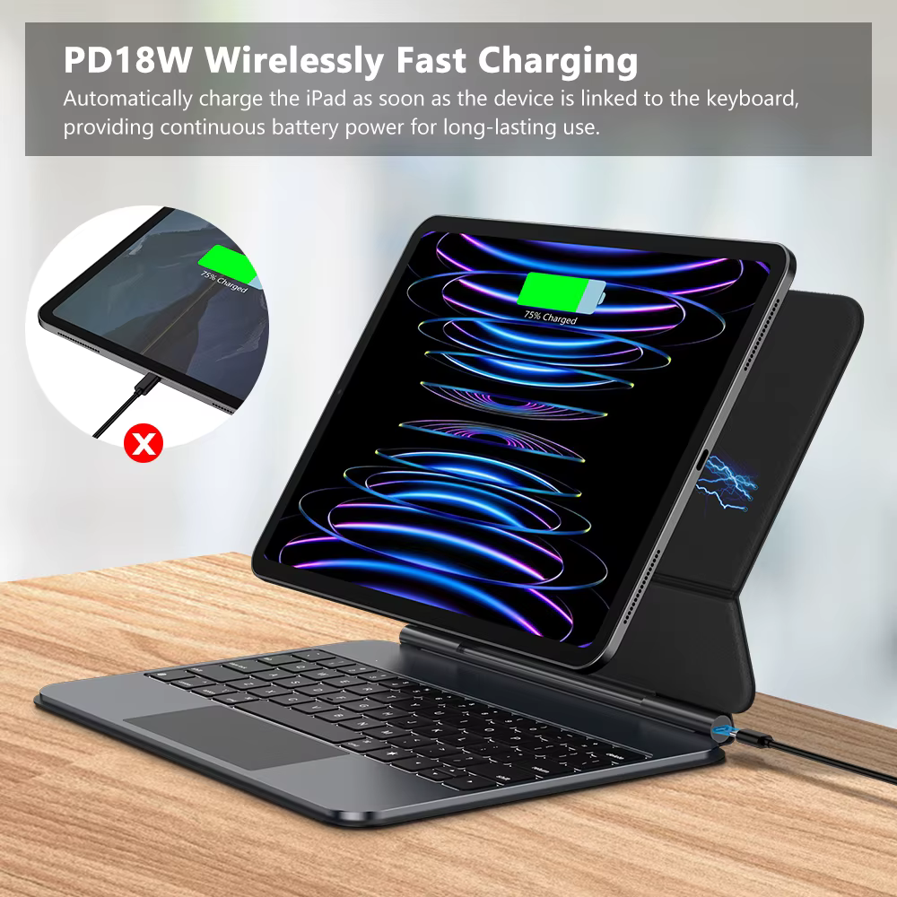 GOOJODOQ funda con teclado mágico para iPad Pro 11 M4 iPad Air 4/5/6 Pin Pogo inteligente PD18W paso a través de carga Trackpad de gestos inteligentes - imagen 3