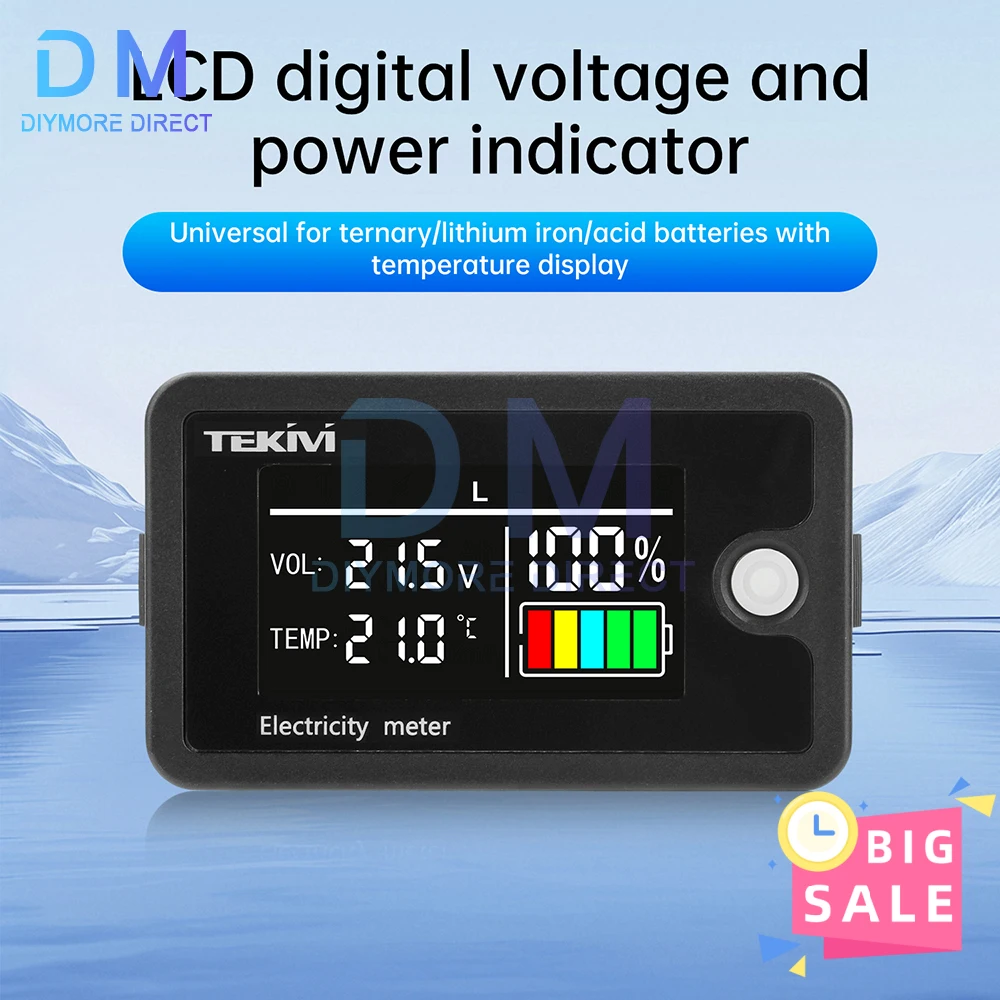 Voltímetro Digital con indicador de capacidad de batería DC 8-100V, medidor de prueba de batería de litio de plomo-ácido LiFePO4 con pantalla de temperatura - imagen 5