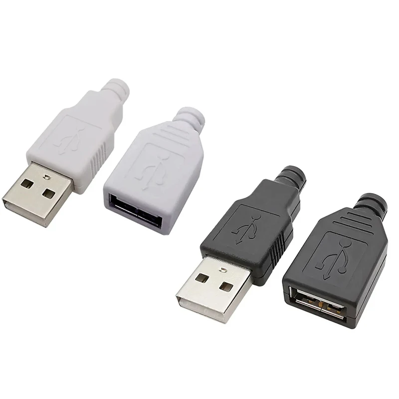 10/30/50 Uds conector USB tipo A macho hembra enchufe de 4 pines con cubierta de plástico negro USB 2,0 tipo A Kits de soldadura DIY