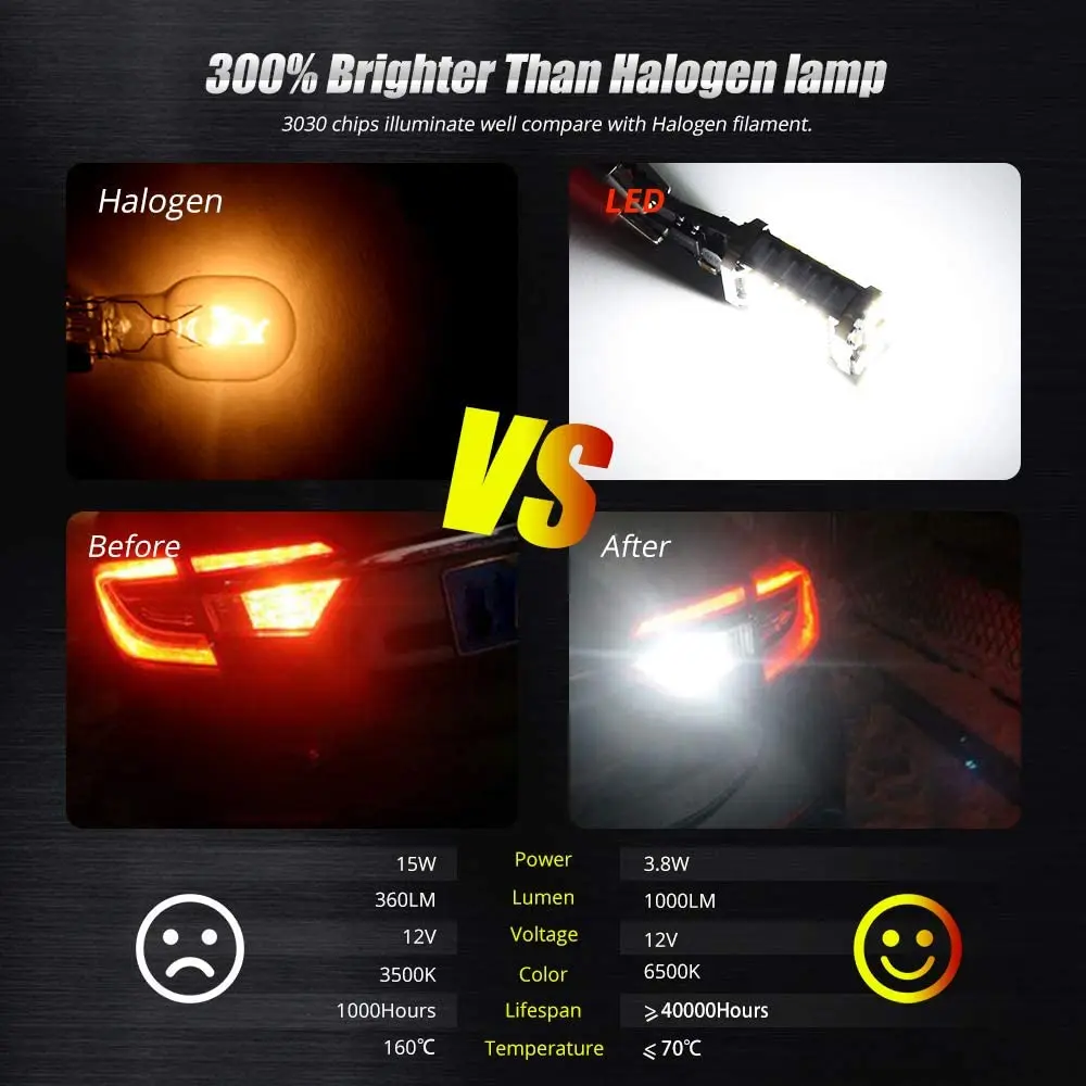 2x lámpara de señal T15 Led superbrillante W16W bombillas Led 912 921 para lámpara de marcha atrás luz de estacionamiento de respaldo 12V blanco ámbar amarillo - imagen 5