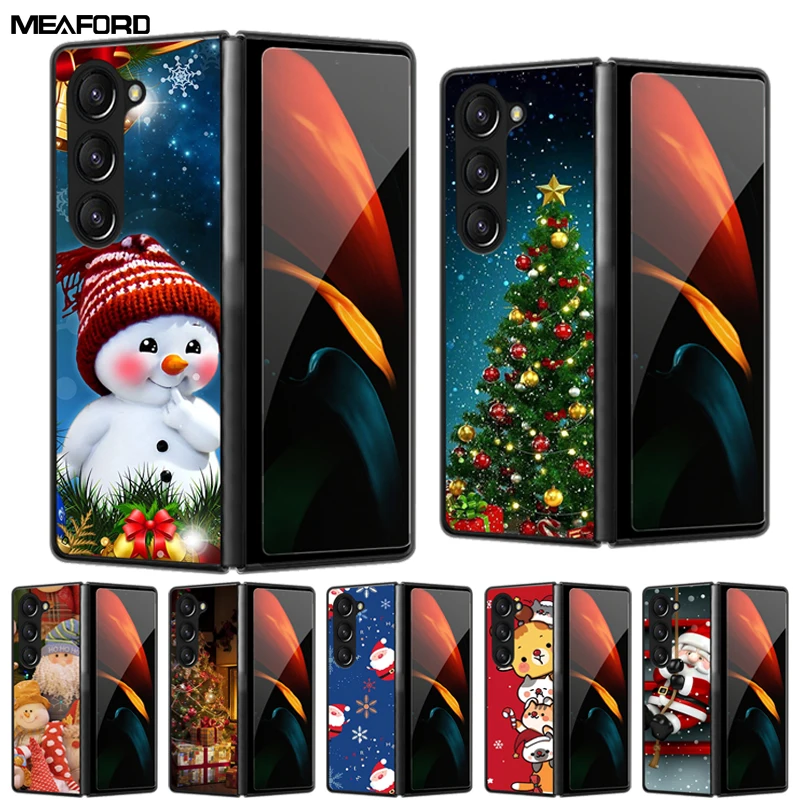 Funda de Navidad para Samsung Galaxy Z Fold 6, 5, 4, 3, Fold5, Fold4, cubierta de PC de plástico duro negro encantador para Galaxy Z Fold5 5 5G