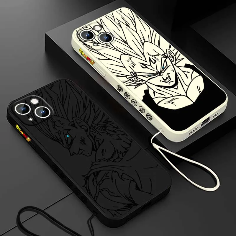 D-Dragon Ball Cool Vegeta Anime para Apple iPhone 17 16 15 14 13 12 11 Air Mini Plus Pro Max cubierta de la caja del teléfono de la cuerda izquierda líquida