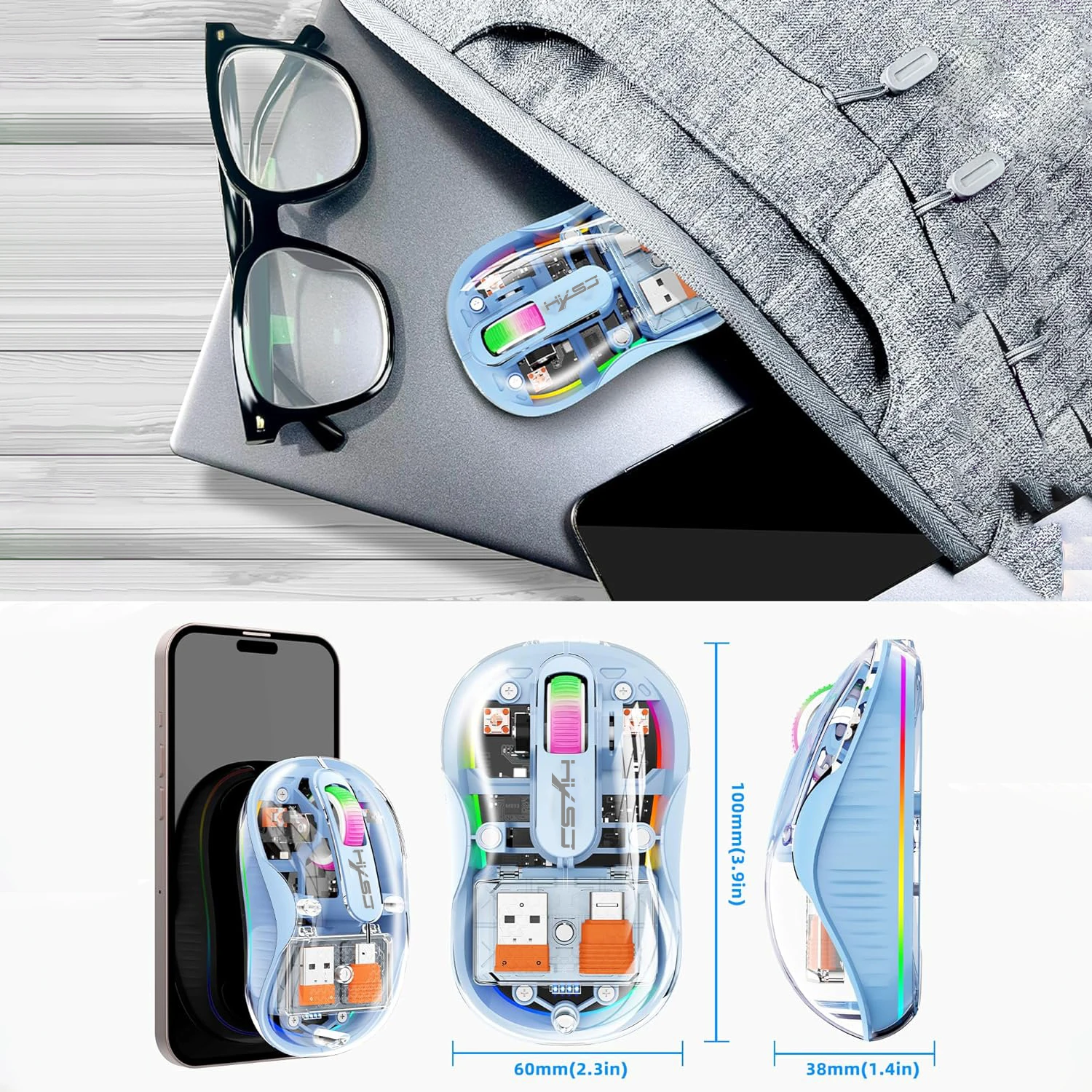 Nuevo HXSJ M333 ratón transparente inalámbrico de tres modos de succión magnética ratón recargable silencioso para tableta PC Notebook - imagen 3