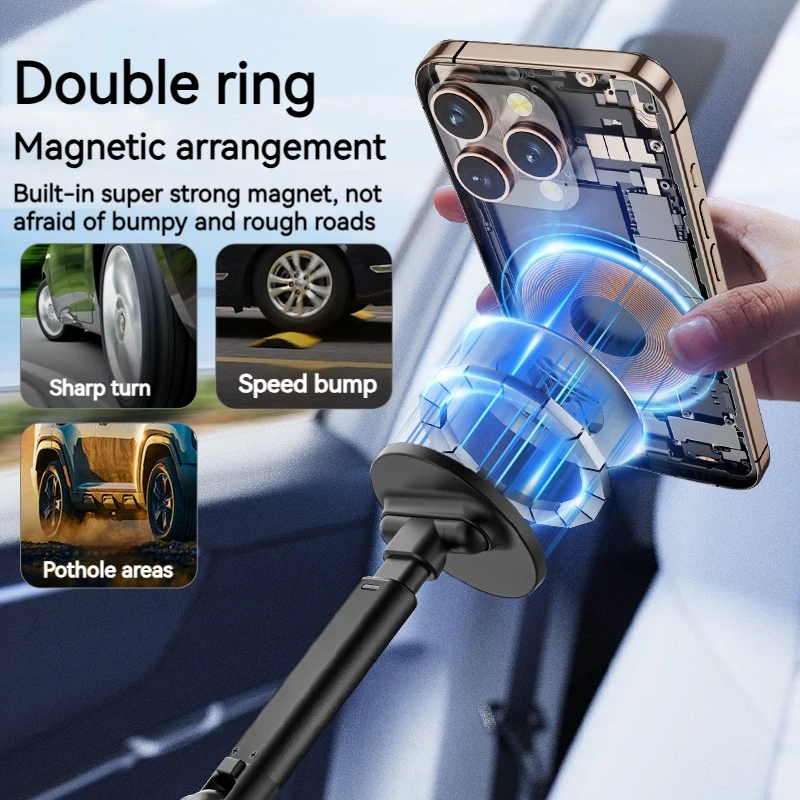 Soporte magnético para coche con ventosa telescópica de Metal, ángulo ajustable de rotación de 360, Compatible con tablero de teléfono, pared, superficie múltiple - imagen 4