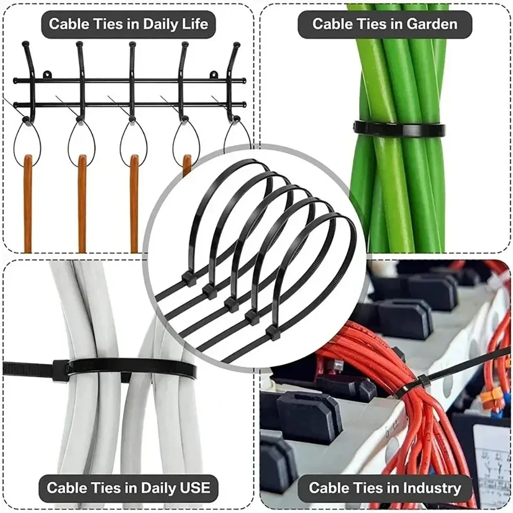 Bridas de nailon para gestión de cables, correas ajustables con bloqueo automático, bucle de sujeción para cables, bridas para cables para el hogar y la Oficina, 1000/100 Uds. - imagen 3