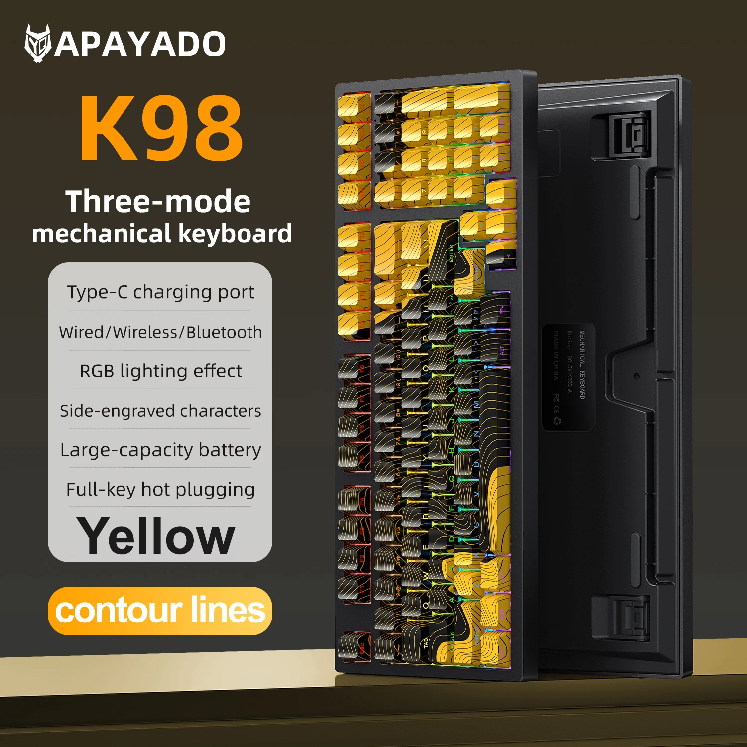 Teclado mecánico intercambiable en caliente de 97 teclas APAYADO K98 Teclado mecánico inalámbrico de tres modos Iluminación RGB, batería de 2900 mAh - imagen 2