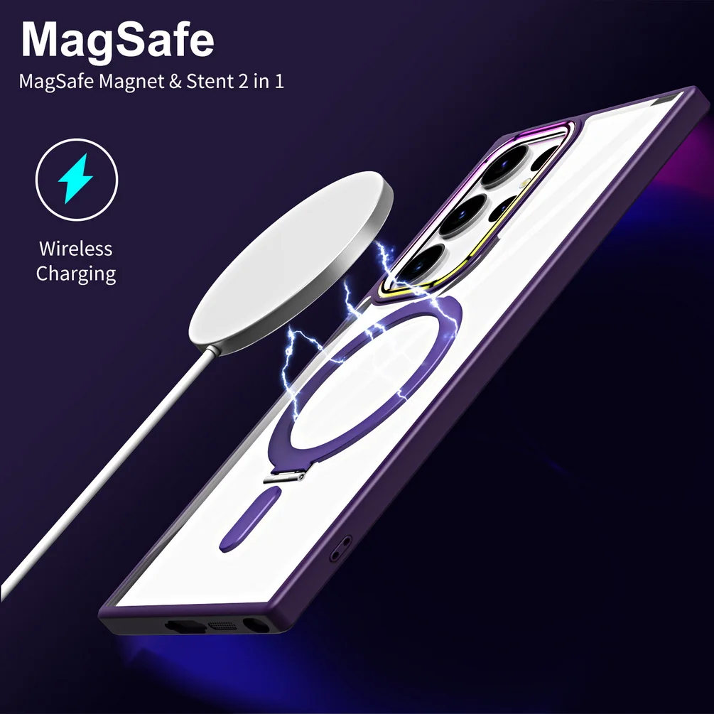 Magsafe-funda magnética Invisible con soporte de anillo de Metal para Samsung S23 Ultra S23 Plus Galaxy S23 +, funda protectora transparente para cámara - imagen 2