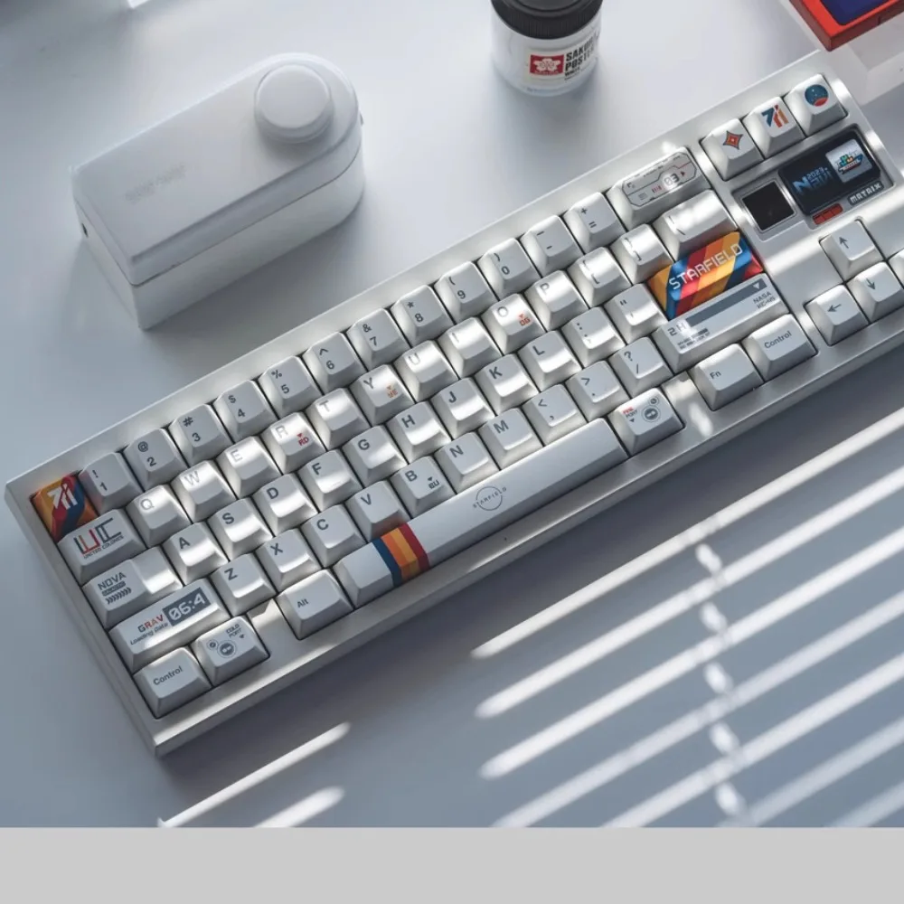 Juego de teclas con tema Starfield, 159 teclas PBT, personalidad personalizada, tapa de teclado blanca, perfil de cereza, teclas para juegos para teclado mecánico - imagen 3