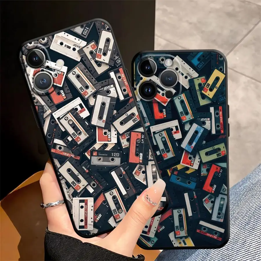 Funda para iPhone 15 16 14 Plus 13 12 11 17 Pro Max 17Air XS Max 7 8 XR Funda de teléfono suave negra Patrón de cinta de la suerte