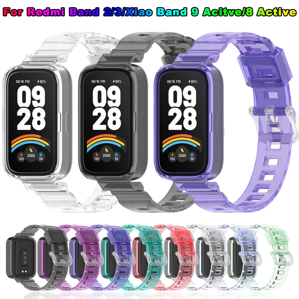 Correa de reloj de silicona transparente Sunshine Turn Color para Redmi Band 3 2 pulsera correa de repuesto para Xiaomi Band9 Active/8Active
