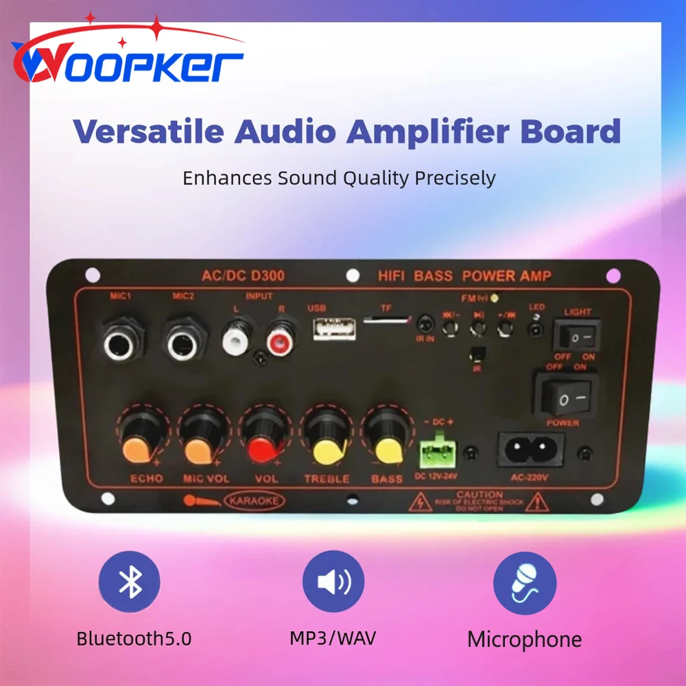 Woopker D300 Placa Amplificadora Potencia BT Micrófonos Duales USB/AUX - imagen 4