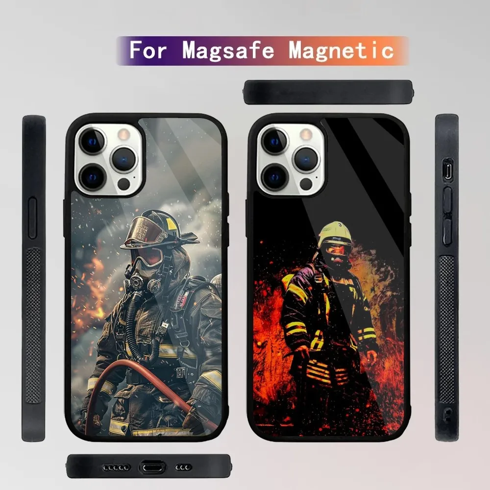 Funda de teléfono de héroes de bombero para iPhone 15,14,13,12,11,Plus,Pro,Max Mini Magsafe, carga magnética inalámbrica