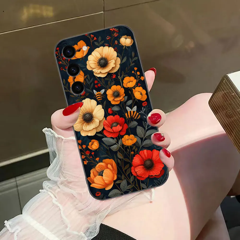 Hermosas ondas flores gato Funda de teléfono para Samsung Galaxy S25 S24 S23 S22 S21 S20 FE S10 S9 PLUS ULTRA Funda Shell - imagen 4