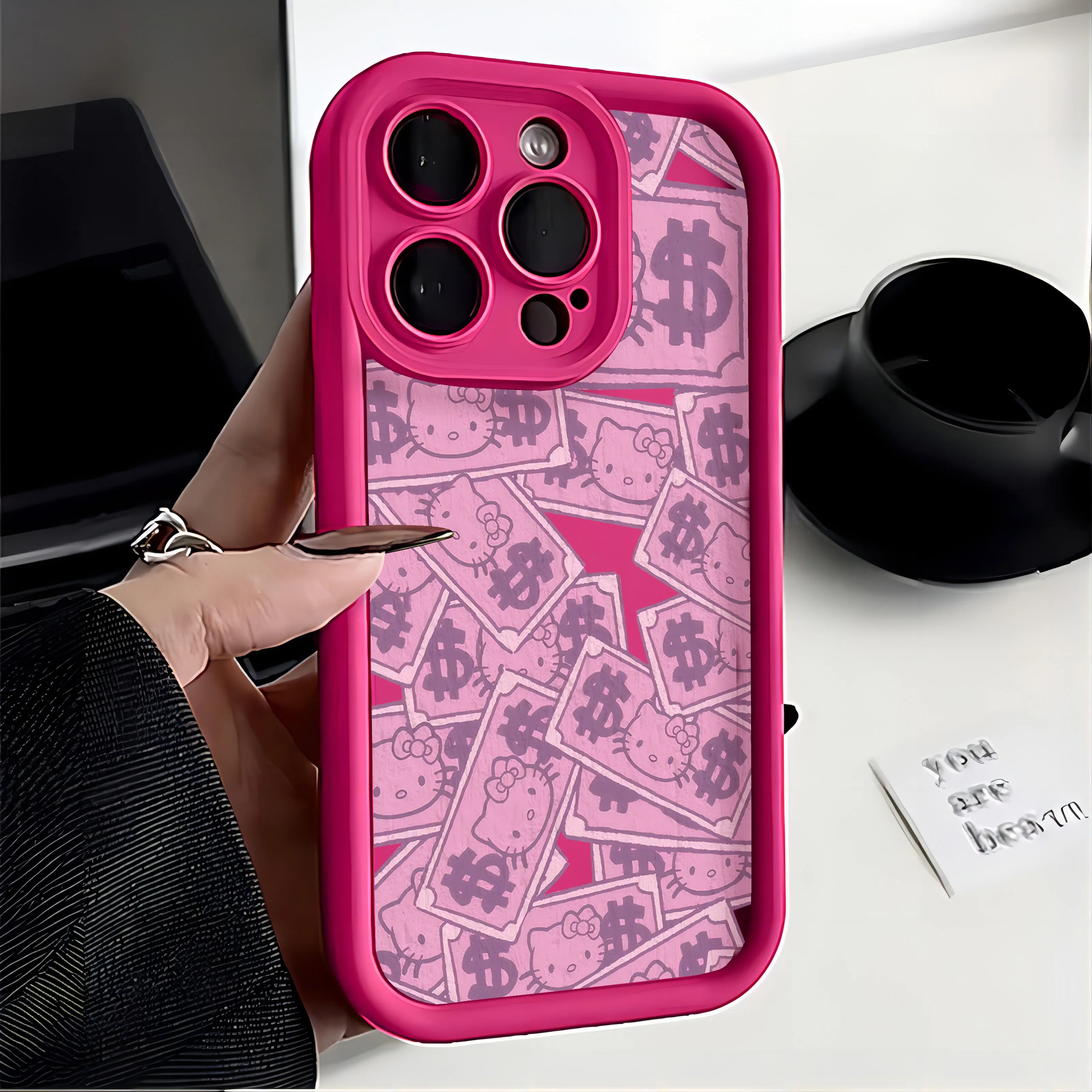 Funda de teléfono Hello Kitty rosa dólar a la moda para IPhone 16 15 14 13 12 11 Pro Max Mini XR XS X 7 8 Plus funda trasera suave de TPU - imagen 5