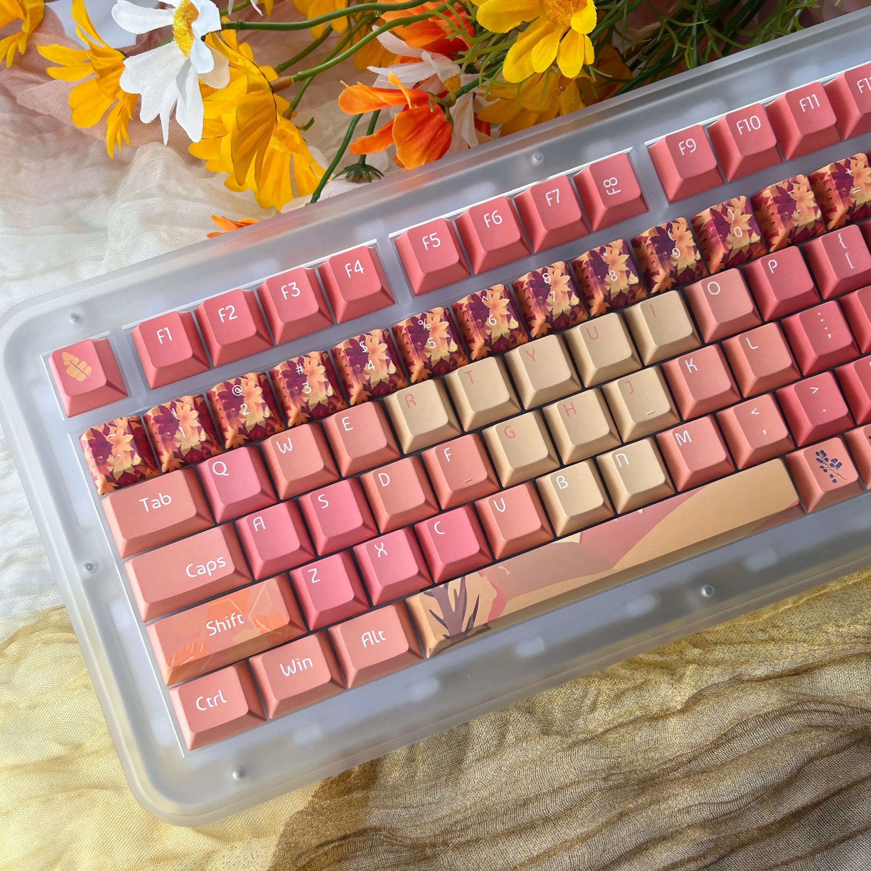 Teclas de otoño con perfil de cereza, teclas de hoja de arce con gradiente naranja, sublimación PBT, barra espacial de 2,25/2,75U, diseño de Alicia - imagen 4