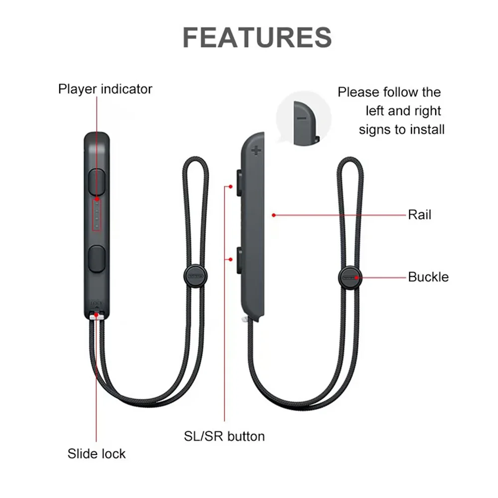 1 par de correas de muñeca para Switch Joycon, piezas de repuesto de cordón, accesorios para controlador Joy-Con con riel de Metal mejorado - imagen 2