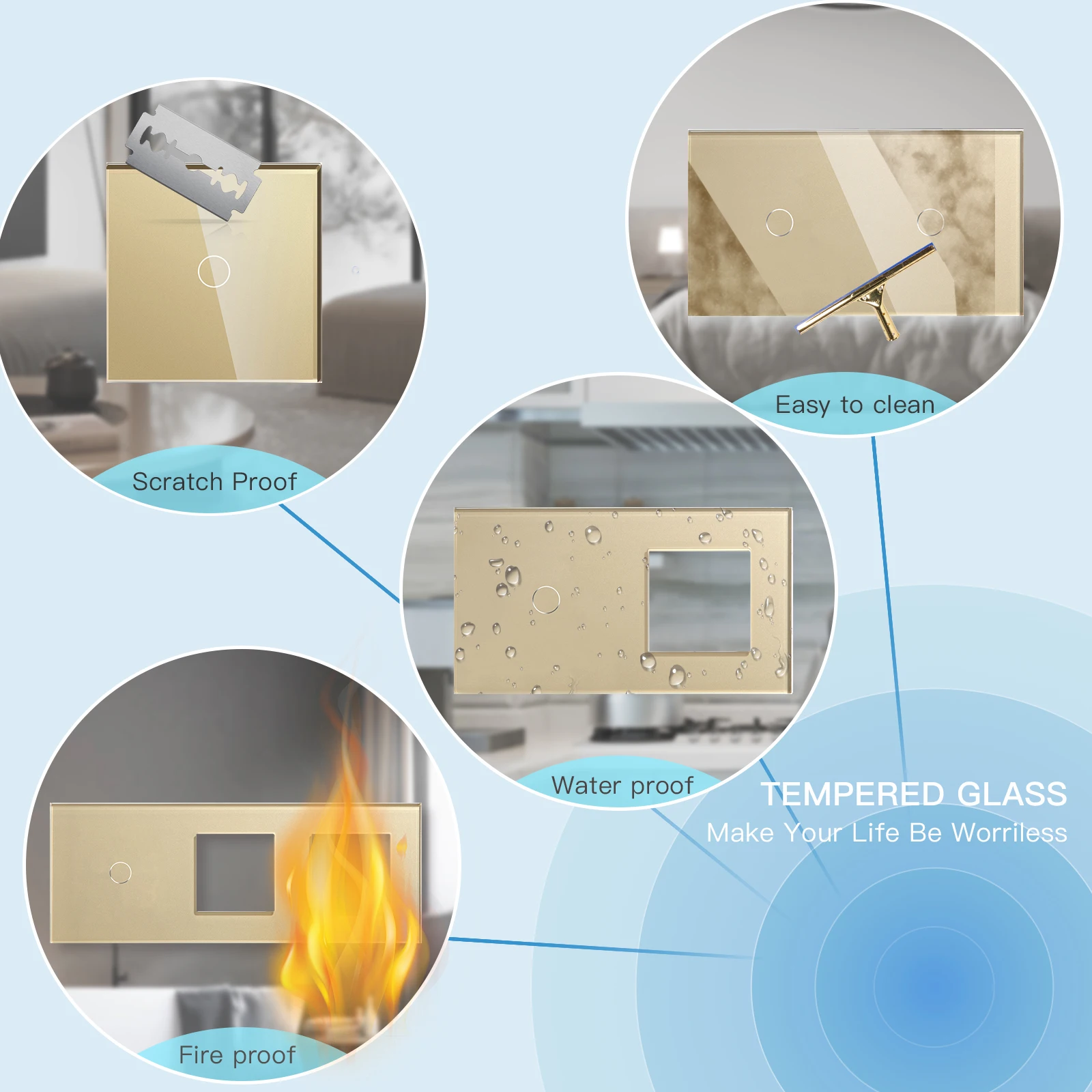 BSEED-interruptores inteligentes táctiles Zigbee, Base de función de 1/2/3 vías, marcos de Panel de vidrio con aplicación Tuya Smart Life, enchufe de la UE, combinación gratuita - imagen 5